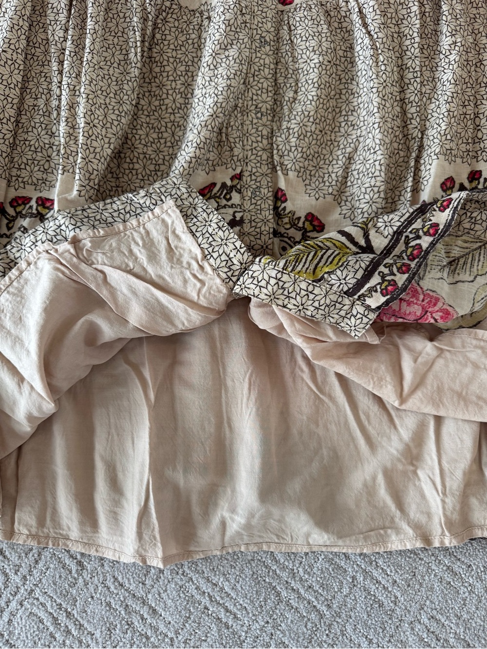 Free People Boho Floral Dress in Cream with Pink Roses | Size XL - Picture 4 of 6